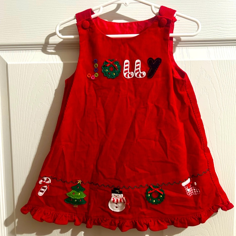Hand made smocked JOLY holiday dress. Red corduroy. Size 18months.